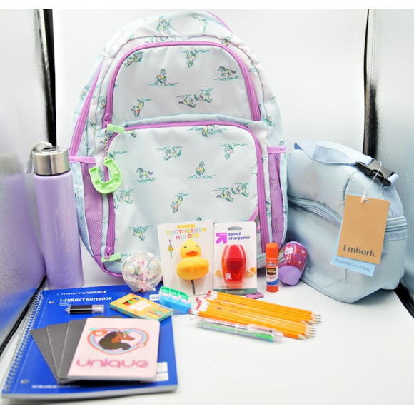 Cat & Jack Unicorn Backpack + Embark Lunch Bag Back‑to‑School Supply Bundle - Picture 1 of 16
